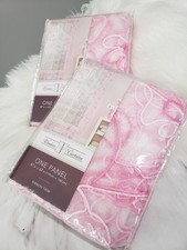 NEW Floral Doodle Flowers Sheer Curtain TWO PANELS 47x63 Pink White Girl Bedroom