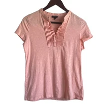Talbots Top Women M Peach Pleat Bodice Cotton Casual Softgirl Comfort Vacay
