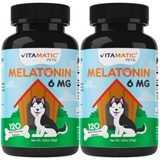 2-Pack Vitamatic Melatonin for Dogs 6 mg 120 Beef Flavored Chewable Tablets