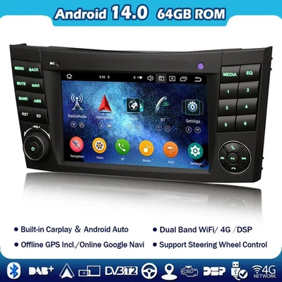 Android 14 Autoradio GPS Navi Carplay für Mercedes E Klasse W211 CLS Klasse W219 - Bild 1 von 4
