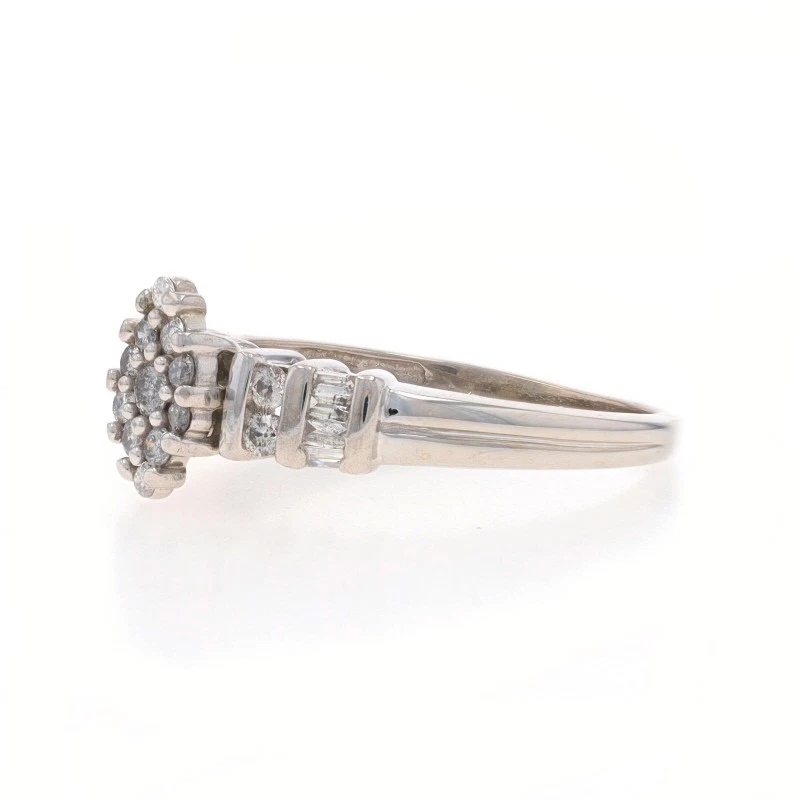 White Gold Diamond Cluster Engagement Ring - 10k Round & Baguette .50ctw - Image 3 of 4