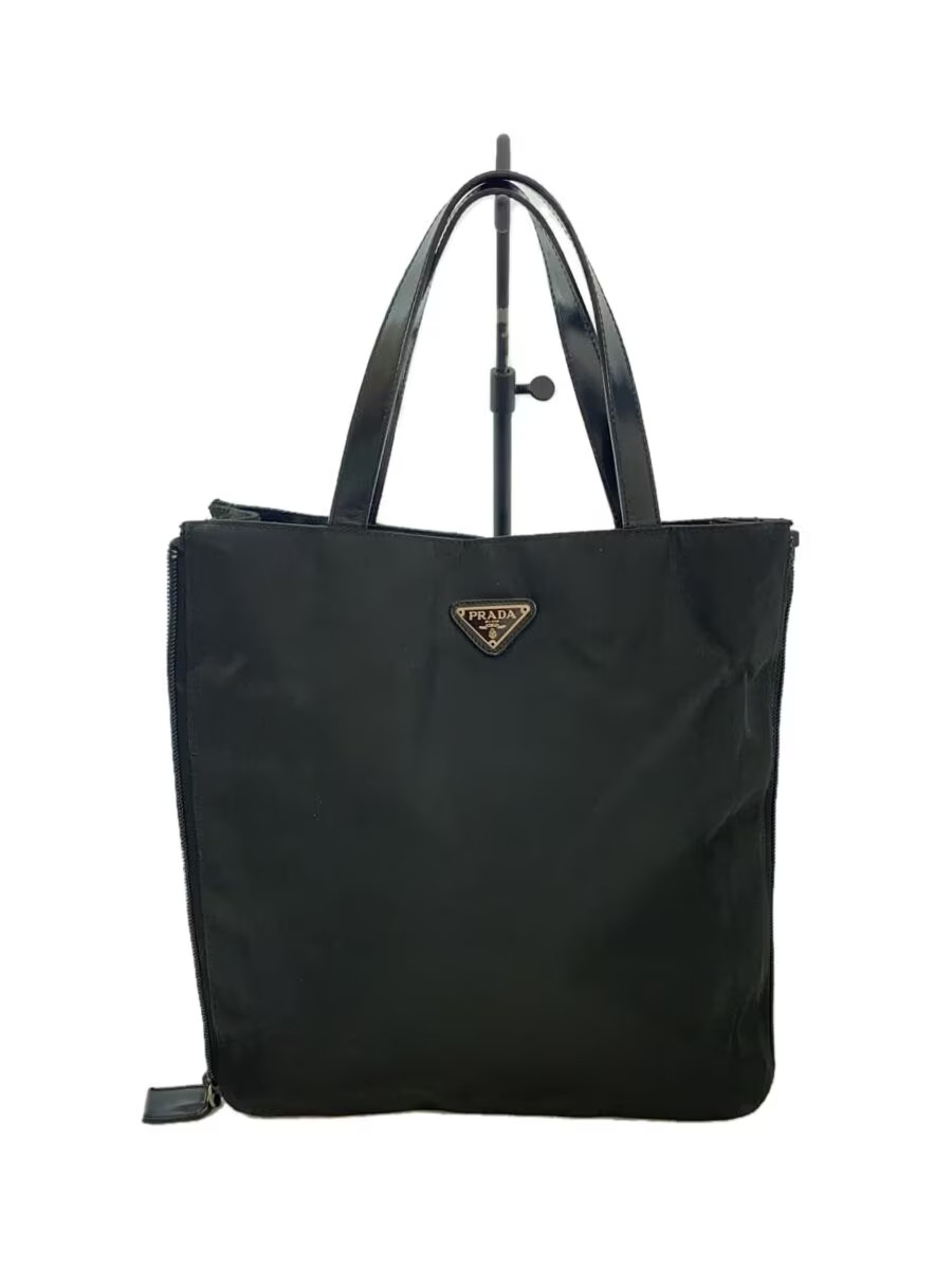 PRADA Black Nylon Side Zip Handbag with Triangle Logo Made in Japan