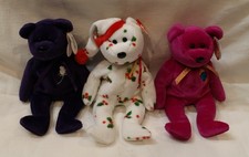 (3 LOT) TY BEANIE BABIES PRINCESS HOLIDAY MILLENIUM BEAR - Retired Vintage