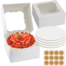 CAKE BOXES 10 Inch Cake Box with Boards and Stickers [12-Pack] Cake Box with Win