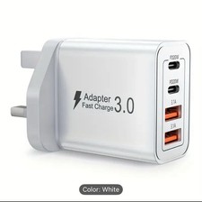 USB C Plug, 40W 4-Port Fast Charger Plug UK Dual Port PD Power Adapter +QC Multi