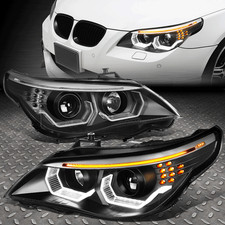 [LED SIGNAL 3D HALO DRL]FOR 04-07 BMW E60 5-SERIES PROJECTOR HEADLIGHTS BLACK