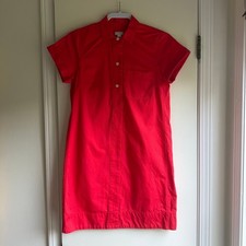 J.Crew Womens Red Cotton Short Sleeve Button Up Shirt Dress G5313 XS