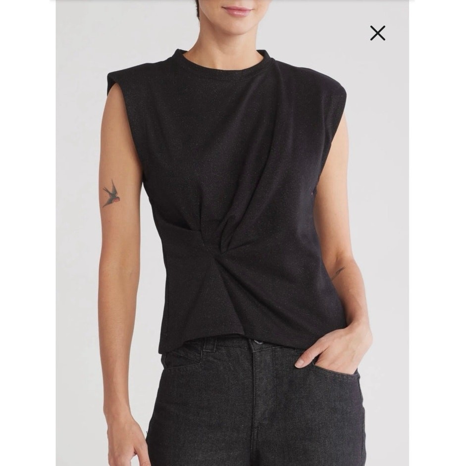 NWOT Democracy Foil Front Twist Tank in Black SZ S