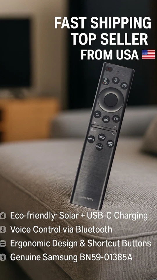 Nuevo BN59-01385A/BN59-01357F para Samsung Solar USB Recargable Voz TV Control Remoto Foto 2 de 4