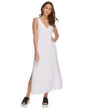 DKNY Linen V-Neck Linen Ankle Maxi Dress White Size XS MSRP $115 SALE