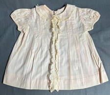 Vintage Pink Baby Dress with Eyelet Lace Accent Short Sleeves Size: 12-18 M