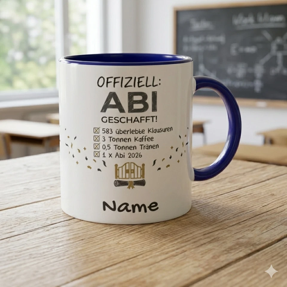 Abi 2026 Tasse mit Name Personalisiert Lustiges Abitur Geschenk Abschlussprüfung - Bild 1 von 4