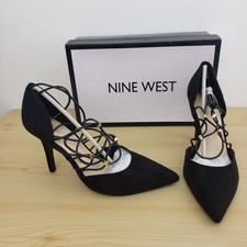NEW Nine West Womens Shoes Size 9 Pointed Toe Strapy Stileto Heel, Black textile