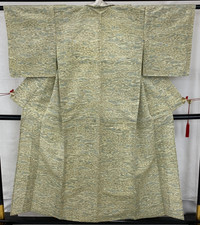 Japanese Vintage Kimono Silk Beige Tumugi No Lining Traditional Length 59 in