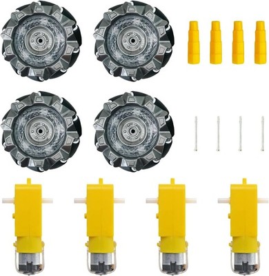 DIY Mecanum Robot Kit - 4WD Omnidirectional Wheels & Motors (4Pcs Wheels, 4Pcs T