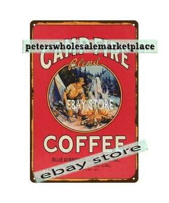 camp fire Coffee rustic cafe decor tin sign