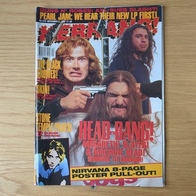 KERRANG! No. 519 Nov  1994 ft. Nirvana poster pull out Black Crows Megadeth 