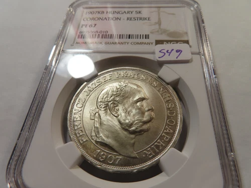 X42 Hungary 1907-KB Silver 5 Korona Coronation - Restrike NGC PROOF-67