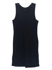 THEORY Women's 6 Black Round Neck Sleeveless Pleated Dress with Pockets Stretch