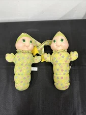 (2) Hasbro Original GLO WORM 1988 Vintage 13” Plush Toy Glow Worm Green Eyes