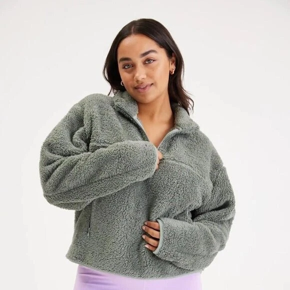 girlfriend-collective pullover fleece quarter zip jacket