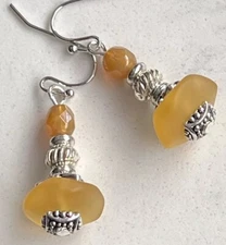 Etched Silver and Golden Yellow Bead Earrings.