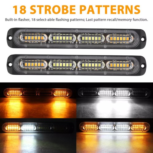 2 PCS Yellow/White LED Flashing Strobe Light Bars Accessories For Car Truck - Picture 13 of 19