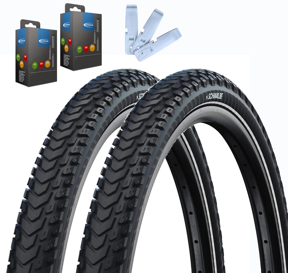 2 x Schwalbe Marathon Mondial 'Draht' Reifen + Schlauch + Reifenheber Set - 2025