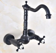 Oil Rubbed Bronze Bathroom Kitchen Dual Cross Handles Sink Faucet Wall Mount