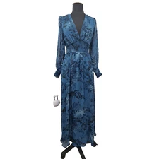 Baltic Born Olivia Maxi Dress Deep Blue Floral Long Sleeve Smocked Womens Size S