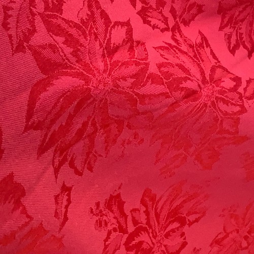 Crate And Barrel Red embossed poinsettias Tablecloth 82”x58” rectangular - Picture 3 of 6