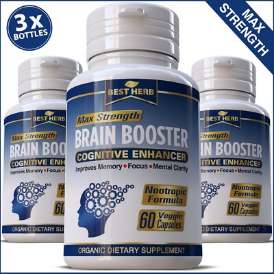180 x CAPSULES BRAIN MEMORY COGNITIVE ENHANCER GINKGO BACOPA ANXIETY ADHD PILLS