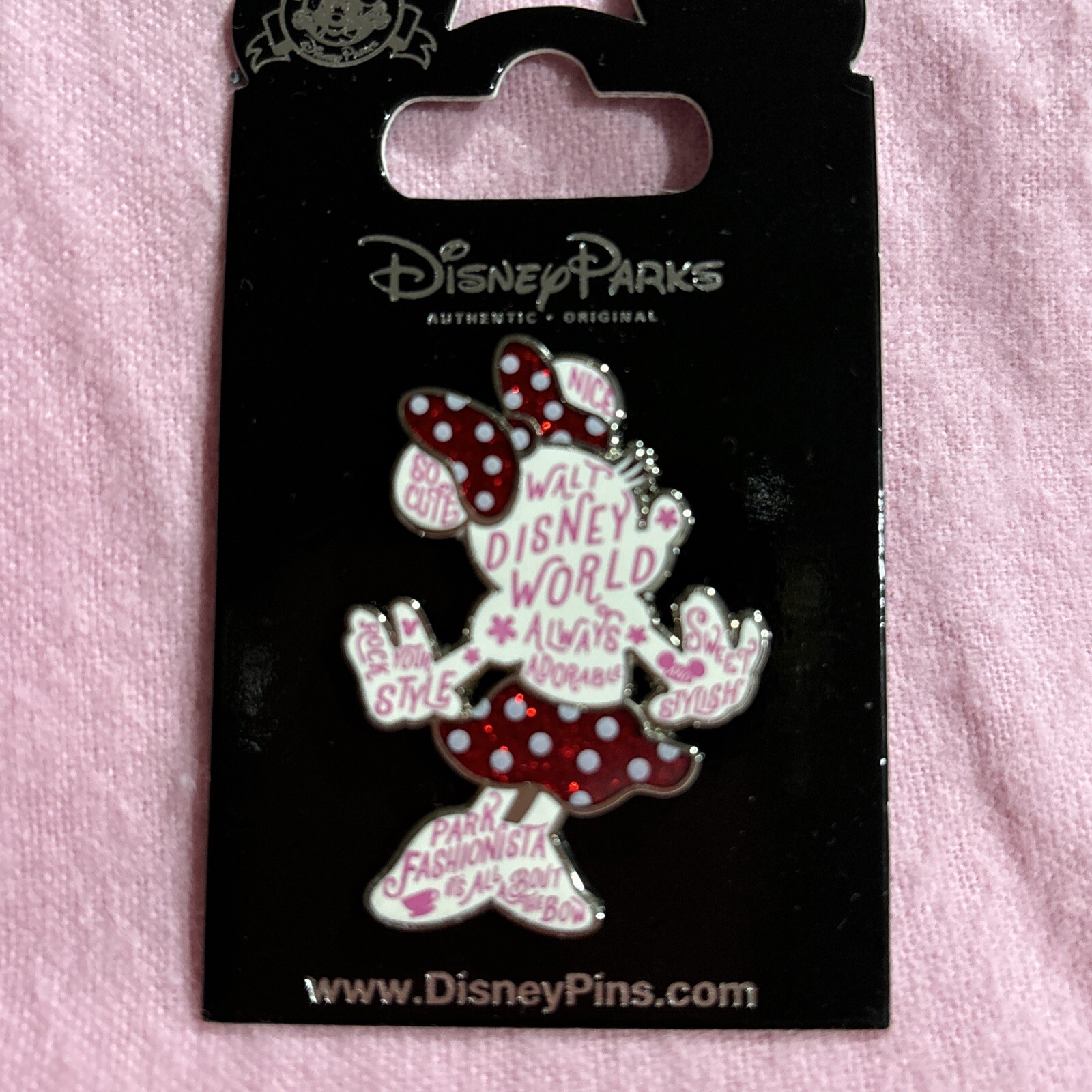 Disney Parks Minnie Mouse Rock the Dots Word Filled Trading Pin with Card