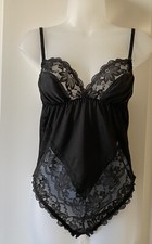 Vintage 1964-1973 Black Lace Teddy ILGWU Union Made USA Size 34 small 