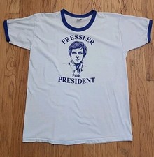 Vintage RARE 1980 Larry Pressler President White Ringer T Shirt Single Stitch L