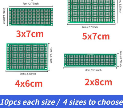 Double Sided Board 2x8cm 3x7cm 4x6cm 5x7cm Green Prototype Pcb Universal 10pcs