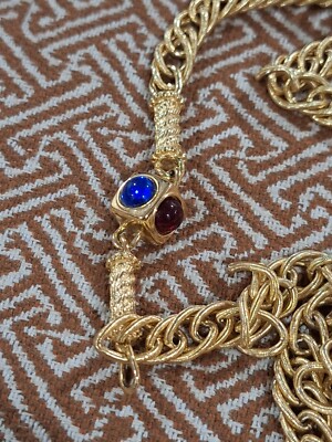 Emanuel Ungaro Paris Green Red Purple Cabochon Glass Crystal Rope Necklace