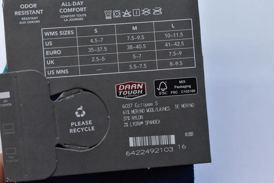 Darn Tough USA Merino Wool Lifestyle Crew Lightweight Socks Fox Telescope Small - Image 4 of 4