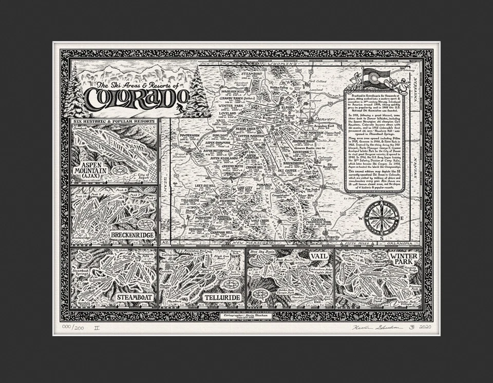 Map of Colorado Ski Areas & Resorts [with mount] - Fine Art by Manuscript Maps - Image 2 of 4