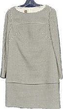 Anne Klein Midi Dress Womens Sz 2 Gray White Houndstooth Poly / Viscose Office