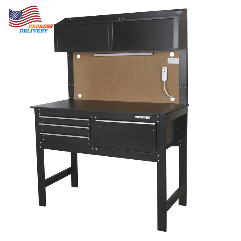 48-Inch Light Steel Wood Workbench with Cabinet - Free Shipping