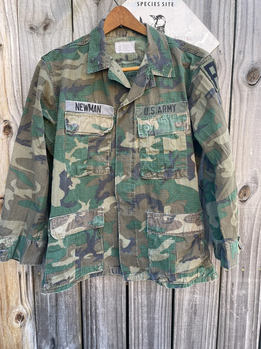 ERDL Camouflage Shirt RDF 1979 Small Short Vintage Camo Top With Patches
