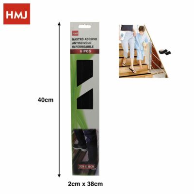 Set 6 Stück Antirutsch Streifen Wasserdicht Schwarz Selbstklebend Stufen Treppen 20x380mm hmj