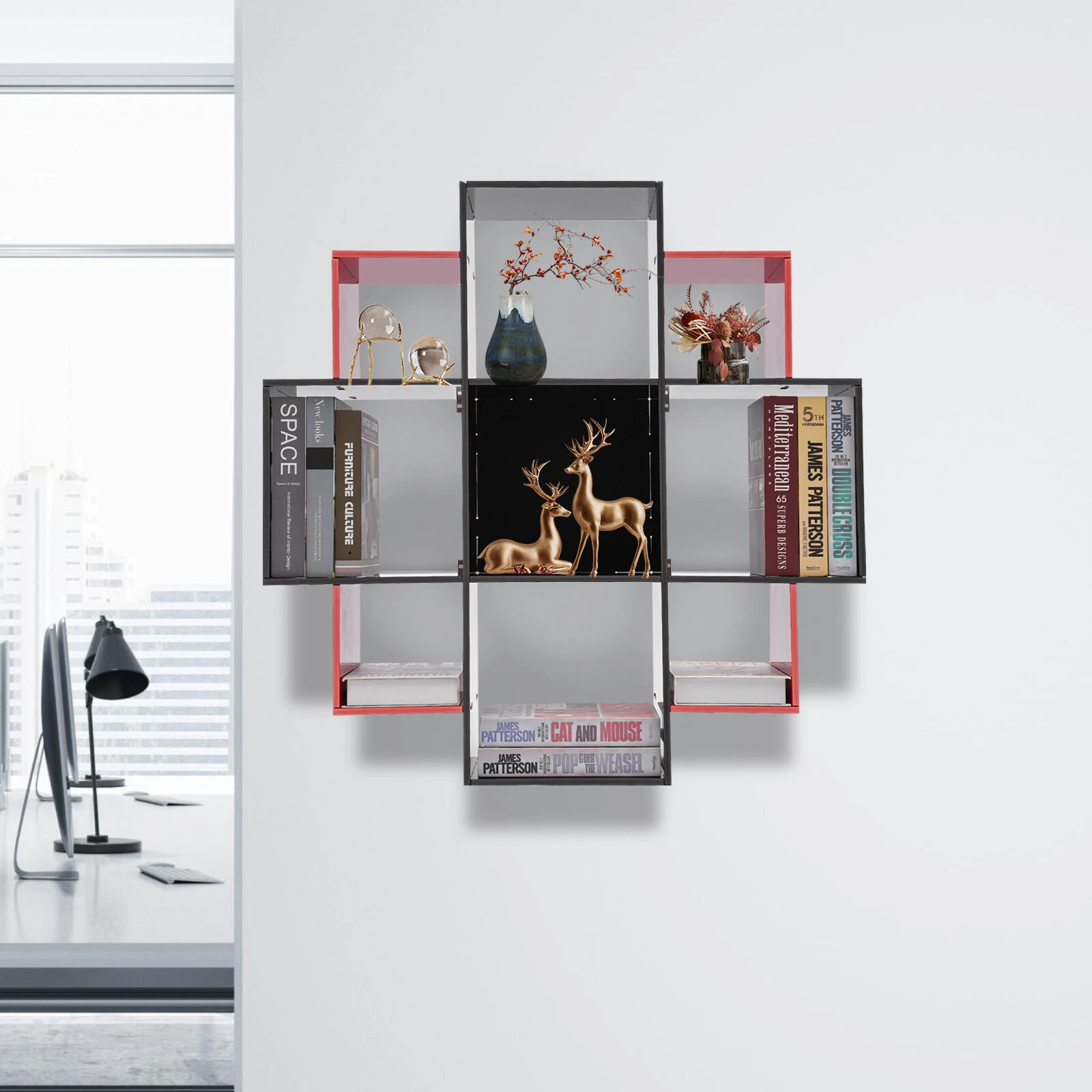 Wall Mount Book Shelf Modern 3 Tiers 9 Compartments PVC Board Bookcase Bookshelf