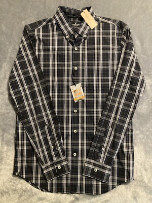 NWT American Eagle Classic Fit Flex Shirt Mens Small S Black Plaid Button Up AEO