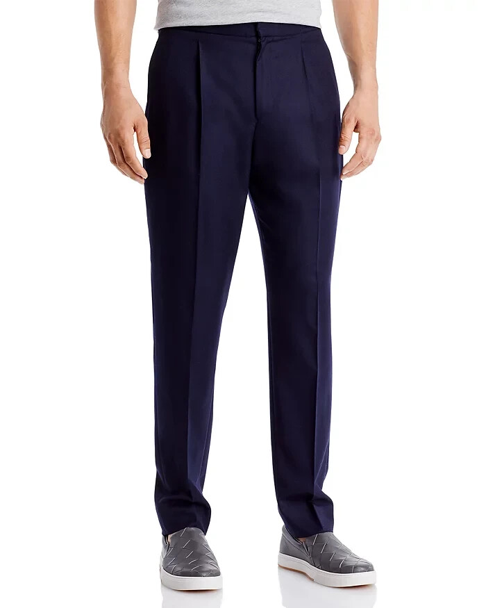 Pantalones forrados de lana virgen Officine Generale Drew para hombre 48 bolsillos laterales lisos azul marino