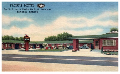 Ontario OREGON ''Frost's Motel'' Hotel Vintage Advertising Linen OR Postcard 1960s