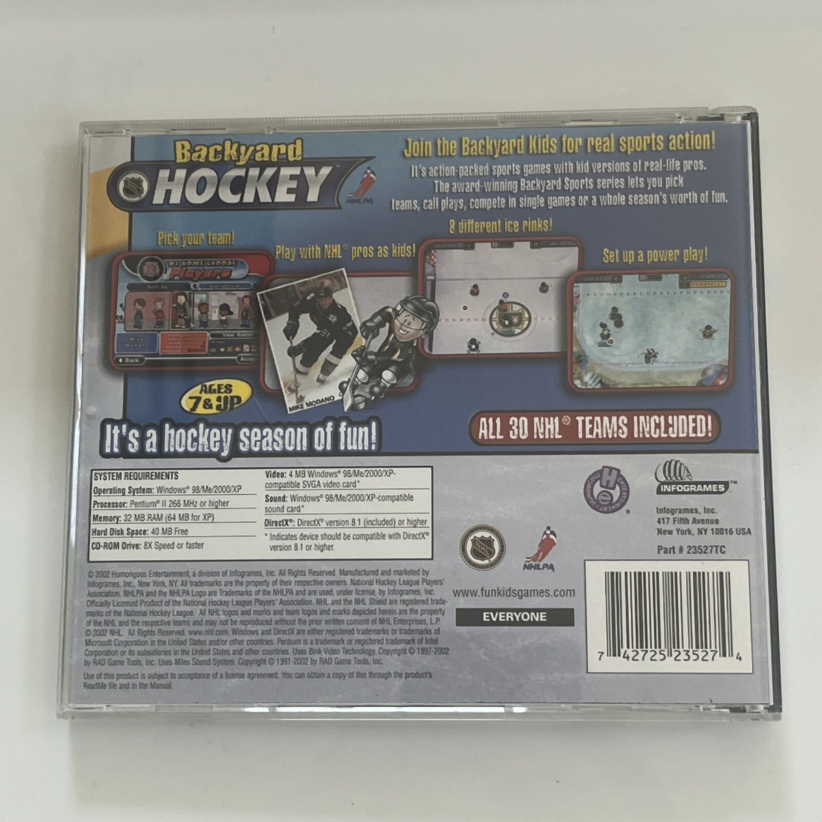 Backyard Hockey Game PC Game 2002 CD ROM Infogrames NHLPA