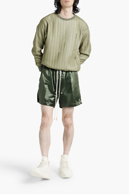 🔥🔥 RICK OWENS Bela Satin Drawstring Shorts ARMY Green IT 52 / XL