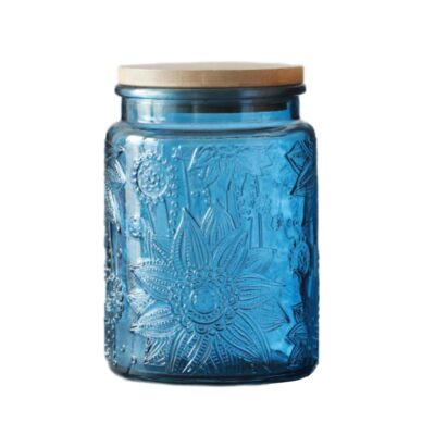 23.7oz Blue Glass Jar with Airtight Lid Vintage Sugar Container for Kitchen